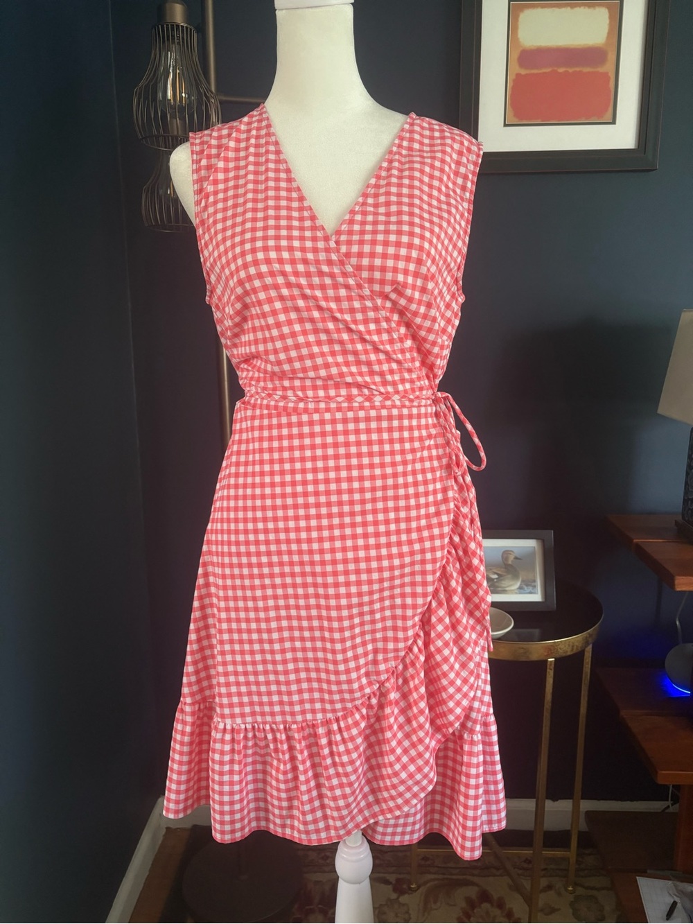 Southern Tide Red & White Gingham Wrap Dress - Size Medium